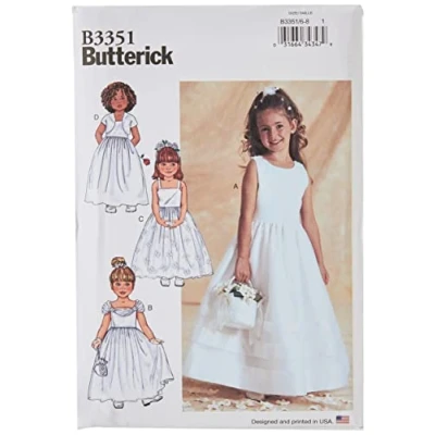 Image of Butterick Patterns B3351 Size 6 7 8 Childrens/Girls Jacket and Dress, Pack of 1, White