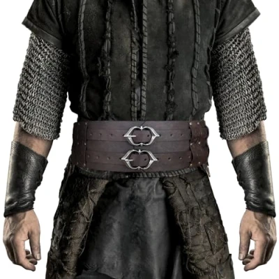 Image of HiiFeuer Viking Wide Belt, Medieval Faux Leather Armor Belt Knight Corset LARP Costume (Black B)