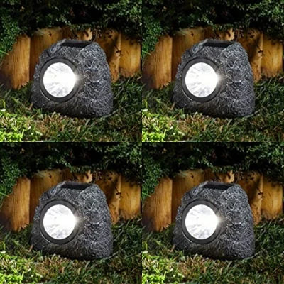 Image of Garden Mile Solar Powered Super Bright Rock Effect Outdoor spotlights Pathway Lighting Lights Border Patio decking Driveway Waterproof (4)