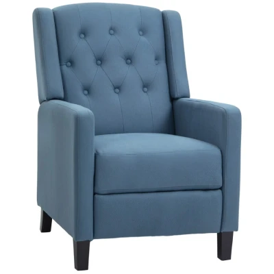 Image of HOMCOM Wingback Push Back Recliner Armchair, Microfibre Cloth Reclining Chair with Leg Rest, Button Tufted, for Home Living Room Theater, Deep Blue