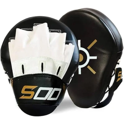 Image of Sports Fitness Boxing Curved Focus Punching Pads MMA Coaching Mitts Hook &amp; jab Training Mitten Muay Thai Kickboxing Martial Arts Hand Target Strike Pad (Black/Wht)