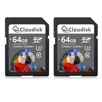 Image of Cloudisk Pack of 2 64GB SD Card SDXC UHS I Memory C10, U3, V30, 4K UHD, (64GB)