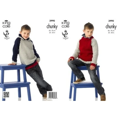Image of King Cole Boys Sweaters Comfort Knitting Pattern 3990 Chunky