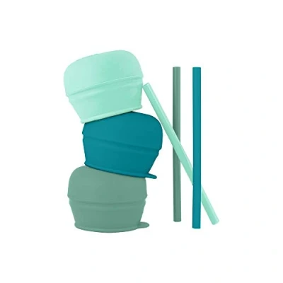 Image of Boon Snug Silicone Sippy Cup Lids and Straws Includes 3 Convert Any Kids Cups or Toddler into Straw Feeding Supplies Travel Essentials Green