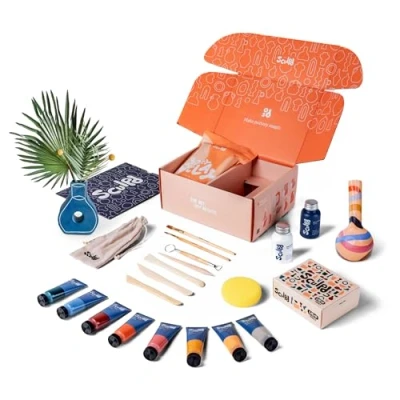 Image of Sculpd Pottery Starter Kit Complete Air Dry Clay + Painting Beginner Set for 2 Adults: Includes Sculpting Tools, Acrylic Paint, Brushes, Easy Guide, Video Tutorial &amp; More Date Night Crafts Gift