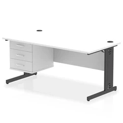 Image of Impulse 1600x800 Desk White Top Black Cable Managed Leg 3 Dr Fixed Ped