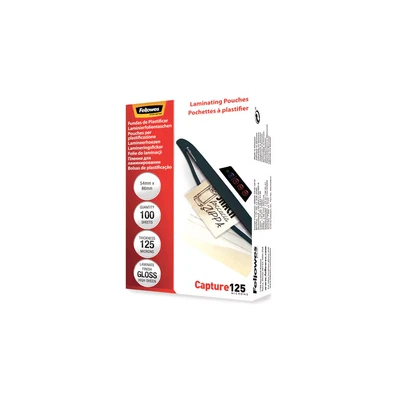 Image of Fellowes Capture 54x86mm 125 Micron Glossy Laminating Pouches (Pack of 100), Clear (5306302)
