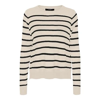 Image of Bestseller A/S Women&#039;s Vmnova LS O Neck Pullover Ga Noos Sweater, Birch/Stripes:Black, XS
