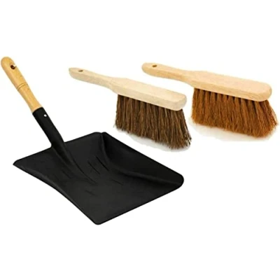 Image of SI © Black Hooded Metal Dust pan and Soft &amp; Stiff Brush Dustpan ash Special Set