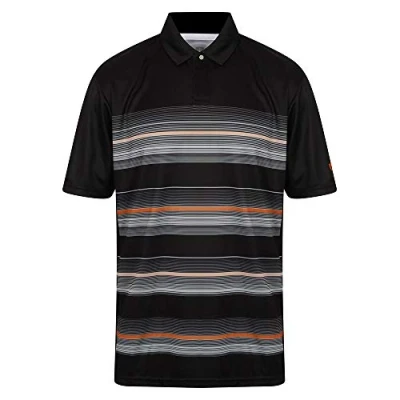 Image of Island Green Golf IGTS1642 Mens Coolpass Breathable Wicking Striped Polo Shirt Sports Top, Black, X Large
