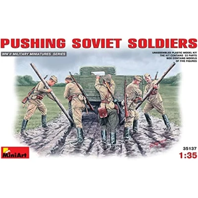 Image of Miniart 1:35 Scale Pushing Soviet Soldiers Plastic Model Kit