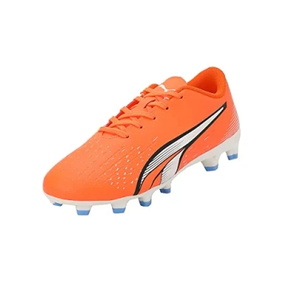 Image of Puma Unisex Kids Ultra Play Fg/Ag Jr Soccer Shoe, Orange White Blue Glimmer, 3 UK