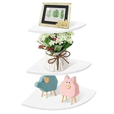 Image of White 3Pcs Floating Corner Shelf Wall Mounted Storage Display Rack Bookshelves for Bedroom Living Room Home Furniture Office Decor