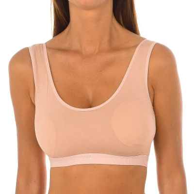Image of Kisses&amp;Love Womens Micofibra Bamboo lace top with round neckline 707 woman Beige Size Medium