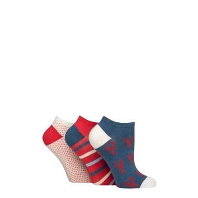 Image of Women&#039;s 3 Pair SOCKSHOP Bamboo Trainer Socks with Smooth Toe Seams Nautical Patterned 4 8