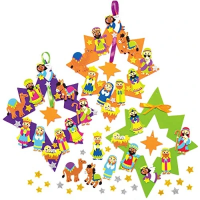 Image of Baker Ross AX566 Nativity Wreath Kits Pack of 3, Kids Ring to Design and Decorate, Ideal Christmas Decoration, Great for School Craft Group Activities