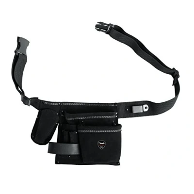 Image of KWB Leather Tool Belt with 5 COMPARTMENTS, Nail Bag, Knife Pouch, Hammer Holder, and Tape Measure Holder