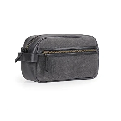 Image of Londo Genuine Leather Travel Toiletry, Makeup, Shaving Organizer Bag Dopp Kits Unisex (Black/Black)