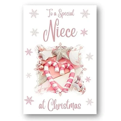 Image of Second Ave Niece Christmas Pink Heart Xmas Holiday Festive Greetings Card