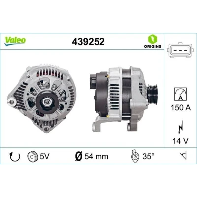 Image of 12312248296, 12312248297, 12317792092, 12317792093, 2248296 Generator VALEO NEW ORIGINAL PART 439252 14V 150A B+ L 35 54mm BMW: 3 Saloon, Compact