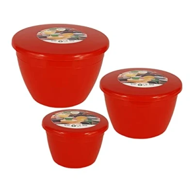Image of Just Pudding Basins 3 Smaller Sizes in One Set Steam Bowls, Basin and Lid 1x 1/4 Pint, 1/2 Pint 1 (Red)