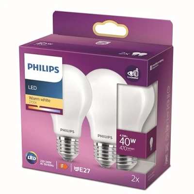 Image of PHILIPS LED Premium Frosted A60 Light Bulb [E27 Edison Screw] 4.5W 40W Equivalent, Warm White (2700K), Non Dimmable
