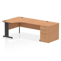 Image of Impulse 1800 LH Crescent Desk Cable Managed Oak/Black 800 Hi Ped