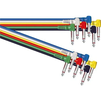 Image of 6 Coloured 6.3mm Jack Guitar Patch Leads 0.6m 1/4&quot;