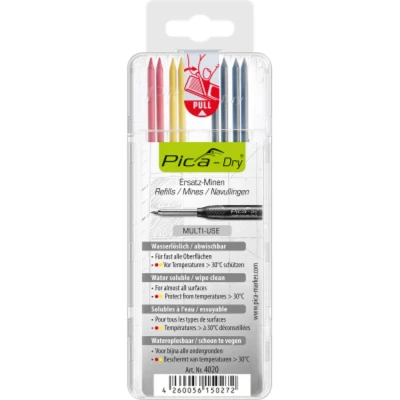 Image of Pica DRY 3030 Pencil Lead Refills Markers 2 x Red, Yellow, 4 Black 4020