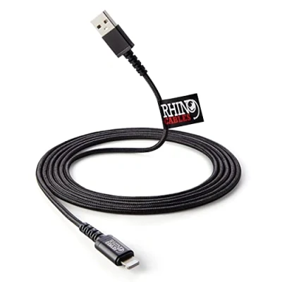Image of rhinocables Lightning Charger Cable Lead MFi Certified Cord for Apple iPhone &amp; iPad Fast Charging and Sync (Black)