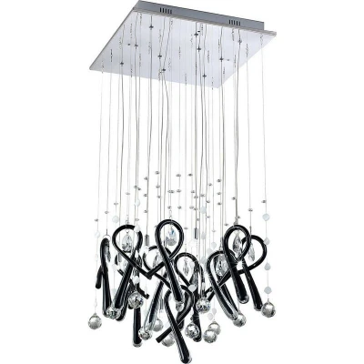 Image of Class Pendant Square 10 Light G4 Polished Chrome/Black Glass/Crystal, NOT LED/CFL Compatible