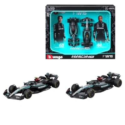 Image of Bburago F1 Formula 1MERCEDES AMG W15 (2024) HAMILTON AND RUSSELL 2 Pack 1:43 Scale Incredibly Detailed Die Cast Replica Collectible Race Car Models
