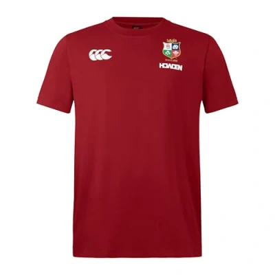 Image of Men&#039;s British &amp; Irish Lions Canterbury Cotton Rugby Jersey Tee, Red Dahlia, S