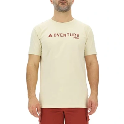Image of JEEP Men&#039;s J Man T Shirt Adventure Large Tent Print J23S, Almond/Red Ochre, S