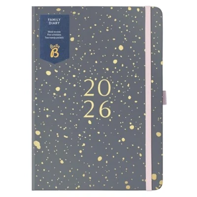 Image of Busy B 2026 A5 Family Diary Weekly Planner with 5 Schedules, Charcoal &amp; Gold Foil Cover Life for Families Includes Year Planner, Birthdays Tear Off Notes