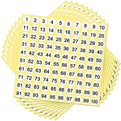 Image of 100 Sheets Number Labels Stickers 1 Numbers Round 0.4 Small Self Adhesive for the Office
