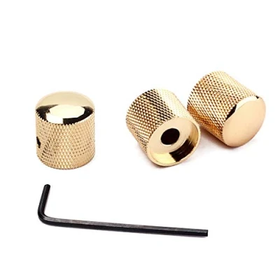 Image of Alnicov 3Pcs Guitar Knobs Metal Dome Knurled Barrel For Electric Parts (Gold)