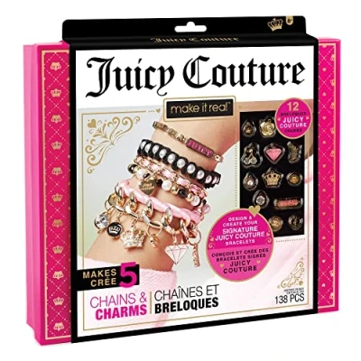 Image of Make It Real Juicy Couture Chains &amp; Charms. DIY Charm Bracelet Making Kit for Girls. Design and Create Girls Bracelets with Charms, Beads, Velvet Ribbon, Gold More
