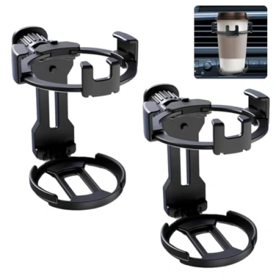 Image of 2 x Car Cup Holder, Foldable Holder for Ventilation, Car, Coffee Centre Console, Can Universal,