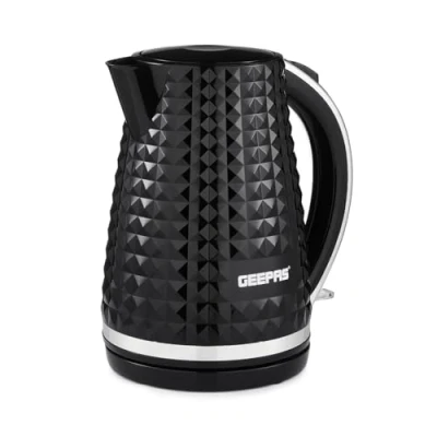 Image of Geepas 1.7L Cordless Electric Kettle 2200W Textured with 360 Rotational Base Concealed Heating, Auto Shut Off &amp; Boil Dry Sensor Space Saving Cord Storage and LED Indicator, Black