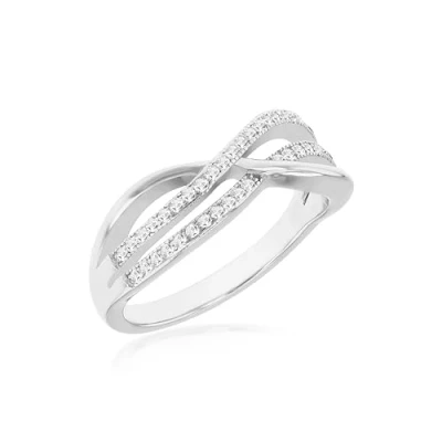 Image of Tuscany Silver Women&#039;s Sterling Rhodium Plated Cubic Zirconia Double Crossover Ring Size N