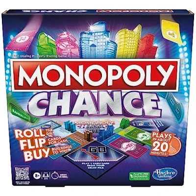 Image of Monopoly Chance Board Game, Fast Paced Family Game for 2 4 Players, 20 Min. Average