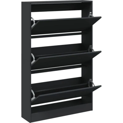 Image of vidaXL Black Shoe Cabinet Engineered Wood, 80x21x125.5cm, 3 Flip Drawers: Space Saving Storage for Entryway, Hallway