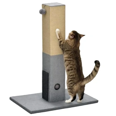 Image of PawHut Cat Tree Scratching Post for Indoor Cats 79cm Jute Scratcher Climber w/Carpet Base Dangling Toy Grey