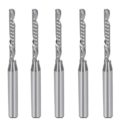 Image of 1/8 Inch Down Cut Single Flute (O Flute) Spiral End Mill CNC Router Bits ,with 0.08 (2mm) Cutting Dia，43/64 (17mm) Length for Acrylic PVC MDF Wood Pack of 5