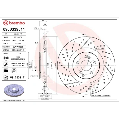 Image of 2534230000, A2534230000 Brake disc BREMBO 09.D339.11 360mm 26mm 5 slotted/perforated, internally vented Coated High carbon MERCEDES BENZ: GLC Off Road