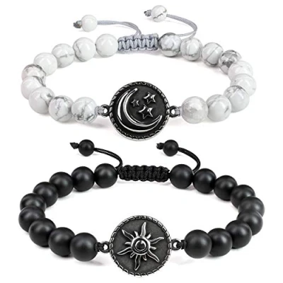 Image of COAI My Sun and Stars Moon of Life Onyx Azurite Stone Matching Couples Bracelets