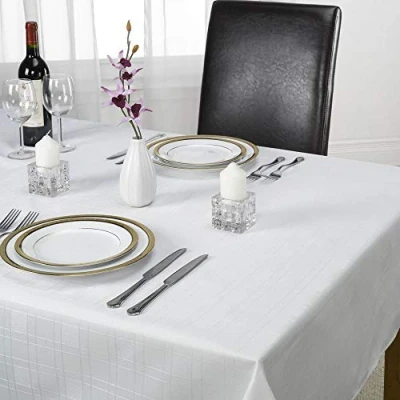 Image of Emma Barclay Chequers Jacquard Table Cloth in White 70&quot;(178cm) Round
