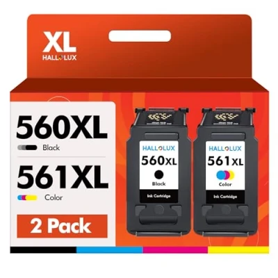 Image of HALLOLUX PG 560XL CL 561XL Multipack Ink Cartridges Use for Canon Pixma TS5350 TS5351 TS7450 TS7451 TS5352 TS5353 (2 Pack, Black and Tri colour)