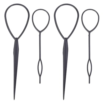 Image of Bcowtte 4 Pcs Topsy Tail Hair Styler Style Twister Snare Loop Black